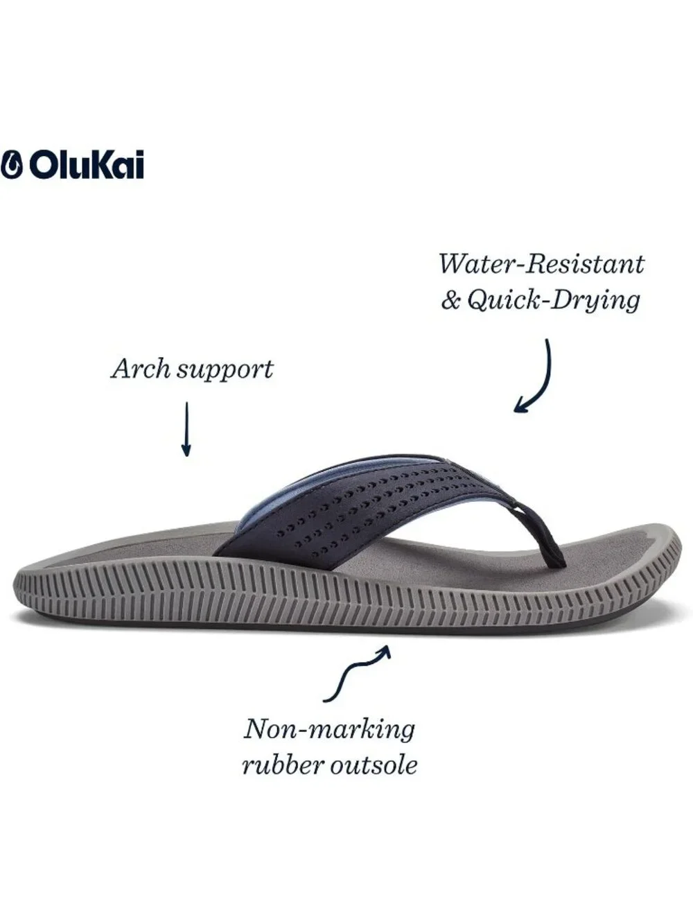 Men Blue Depth Charcoal Resistant Flip Flops Arch Support Fit Beach Sandal Shoes